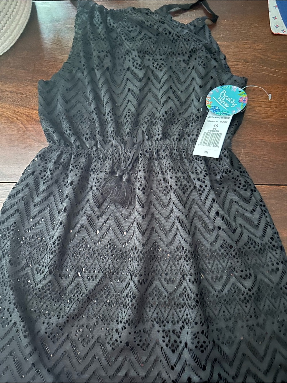 Women’s Black Crochet Swim Coverup with Tassel Waist